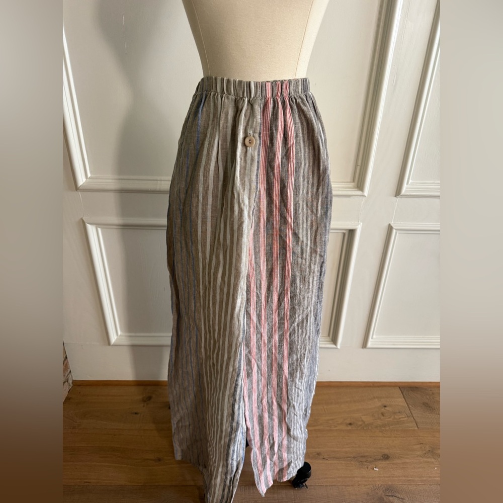 FLAX Striped Multi-Color Linen Pants